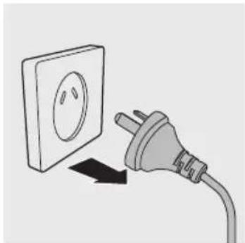 Illustration of an electrical outlet connected to a plug, showing a black arrow indicating direction (no text or symbols present)