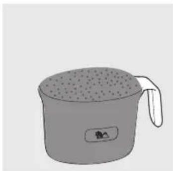 Simple line drawing of a gray coffee cup with a lid and small animal icon on the side (no text or symbols)