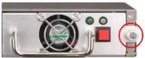Close-up of a server rack with fan, control panel, and indicator button (no visible text or symbols)