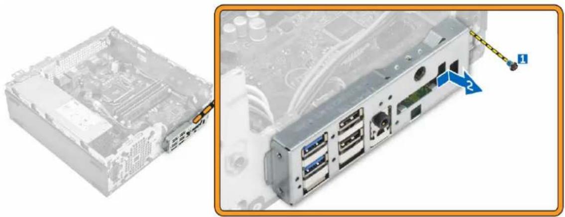 DELL Precision Tower 3420 - Retrait du panneau des entrées/sorties (E/S) - 1