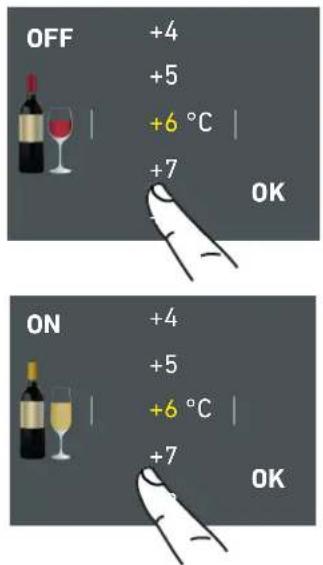 OFF +4 +5 +6 °C +7 OK ON +4 +5 +6 °C +7 OK