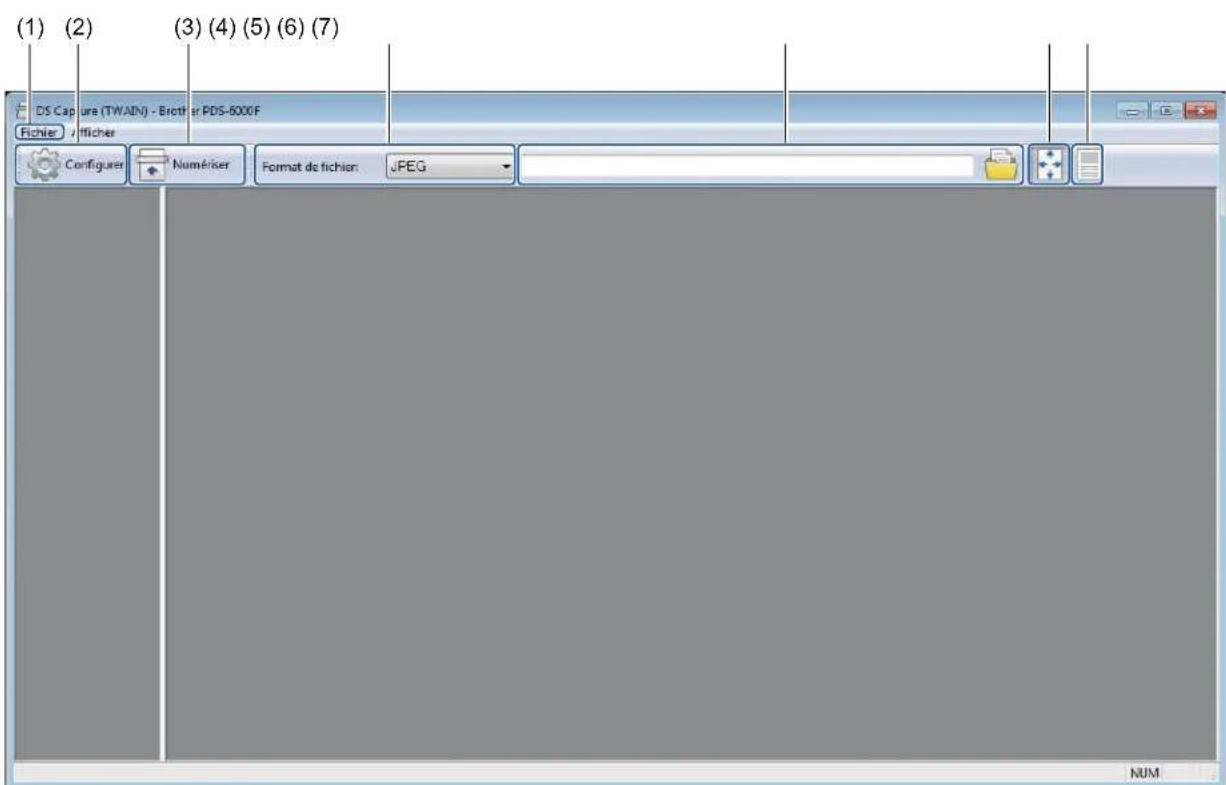 (1) (2) (3) (4) (5) (6) (7) DS Capture (TWAIN) - Brother PDS-5000F Fichier fificher Configurer Numériser Format de fichier: JPEG NUM
