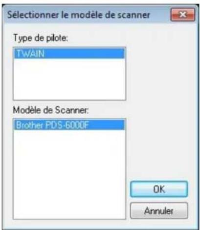 Sélectionner le modèle de scanner Type de pilote: TWAIN Modèle de Scanner: Brother PDS-6000F OK Annuler