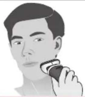 Illustration of a person using a handheld device to clean or brush (no text or symbols visible)