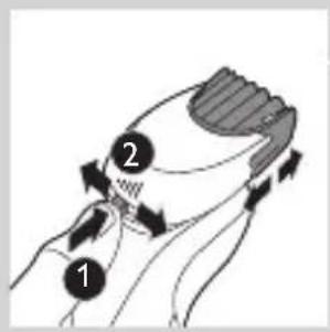 Diagram showing two labeled parts (1 and 2) with directional arrows indicating movement or force, possibly illustrating a physical or mechanical concept.