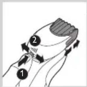 Diagram showing two labeled parts (1 and 2) of a mechanical or fluid system with directional arrows indicating flow or movement.
