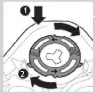 Diagram showing a circular mechanical or fluid system with directional arrows and numbered components, likely illustrating a cycle or flow.