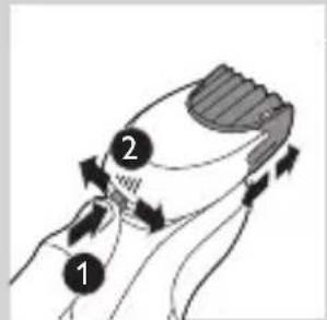 Diagram showing two labeled parts (1 and 2) of a hairpin or hair accessory with directional arrows indicating movement.
