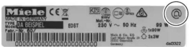 Miele CE MADE IN GERMANY TYPE DA BEISPIEL EDST Model Fabr.-Nr. 60/ 230 V ~ 50 Hz 99 W Miele & Cte. K0 Call-Male-Style 1a 33332 Guereleb Germany dal3322