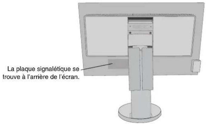 La plaque signalétique se trouve à l'arrière de l'écran.