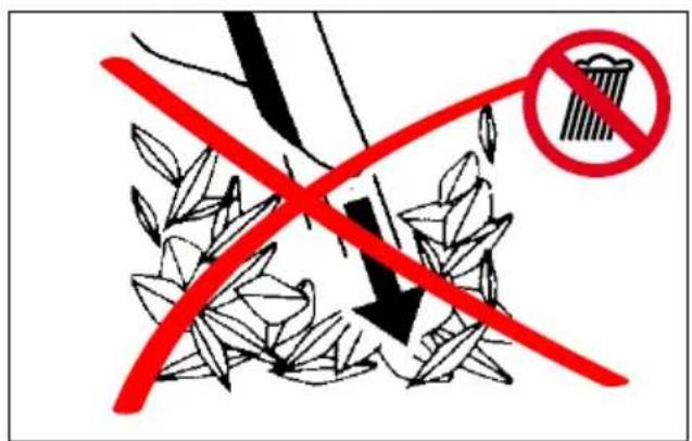 Prohibition sign with red prohibition crossed over a background of origami leaves and trash bin, featuring a no-smoking symbol.