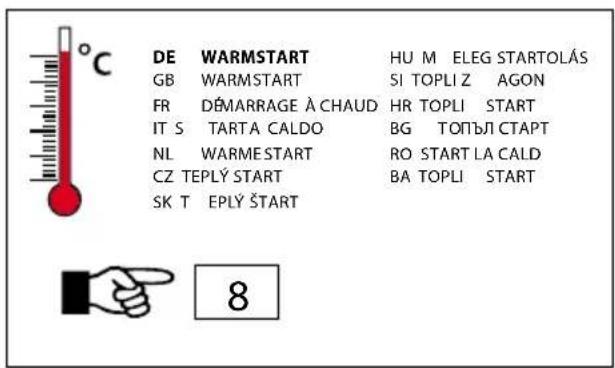 DE WARMSTART HU M ELEG STARTOLÁS GB WARMSTART SI TOPLI Z AGON FR DÉMARRAGE À CHAUD HR TOPLI START IT S TARTA CALDO BG ТОПЪЛ СТАРТ NL WARMESTART RO START LA CALD CZ TEPLY START BA TOPLI START SK T EPLY START