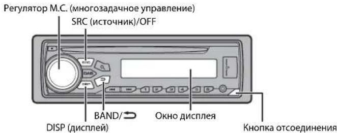 Регулятор М.С. (многозадачное управление) SRC (источник)/OFF BAND/ ⚫ OKNO дисплея DISP (дисплей) Кнопка отсоединения