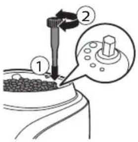 Diagram illustrating a mechanical process with labeled parts and an inset showing a tool interacting with a component.