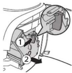 Diagram showing mechanical component with labeled parts and a magnified inset highlighting a highlighted feature labeled 'PUSH'