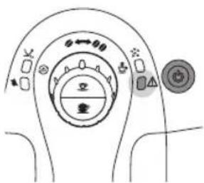 Diagram of a vehicle air condition control panel with directional arrows and labeled buttons