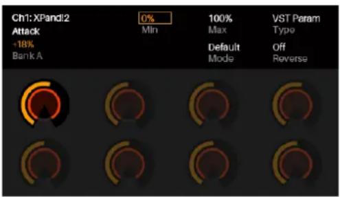 Ch1: XPand12 Attack +18% Bank A 0% Min 100% Max Default Mode VST Perm Type Off Reverse
