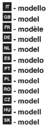 IT - modello GB - model FR - modèle DE - Modell NL - model ES - modelo PT - modelo PL - model RO - model CZ - model HU - modell SK - model