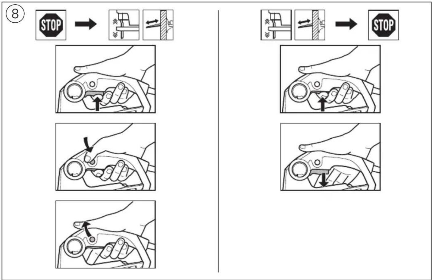 Technical diagram illustrating the step-by-step installation of a SKIL power tool, showing disassembly, cutting, and mounting steps.