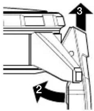 Technical diagram showing mechanical assembly with numbered components and directional arrows