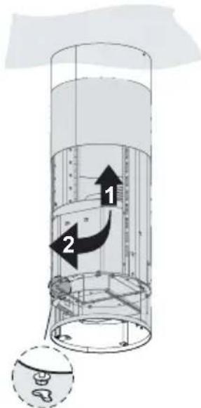 Diagram of a cylindrical tank with labeled components and directional arrows indicating flow or movement.