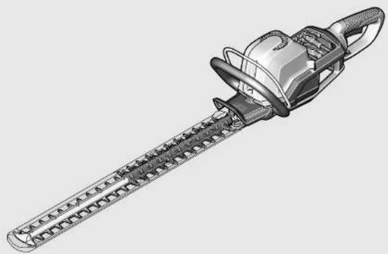 Technical illustration of a single-hand hedge shaver tool (no text or symbols)
