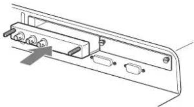 Technical line drawing of a mechanical or electronic component with multiple ports and mounting holes (no text or symbols)