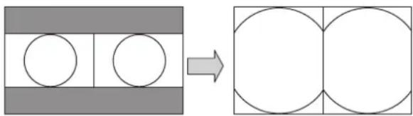 graph LR A["Rectangular Block with two circles"] --> B["Square divided into two equal circles"]
