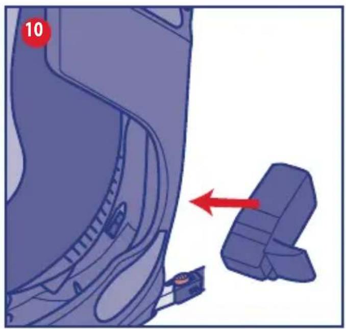 Diagram of a car seatbelt mechanism with a red arrow indicating direction (no text or symbols present)