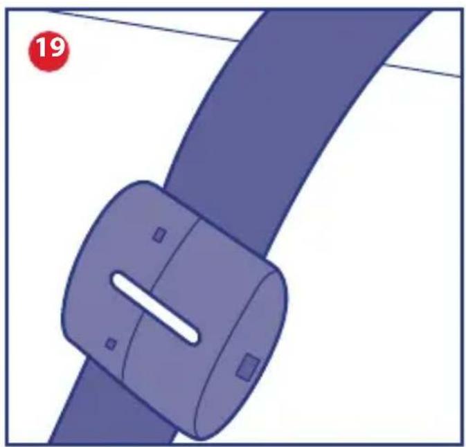 Illustration of a purple belt buckle with a red circular marker labeled '19' (no text or symbols on the diagram itself)