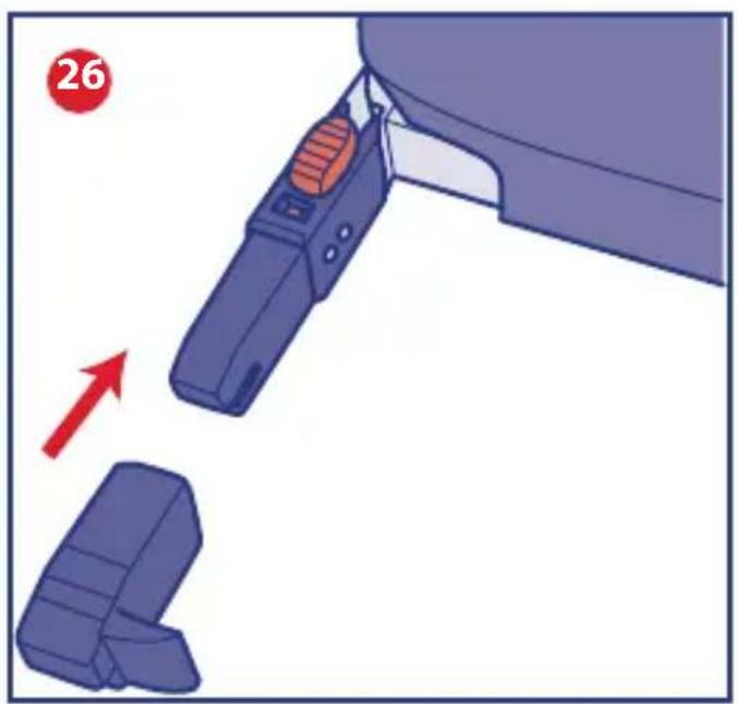 Illustration of a medical or surgical tool with a red arrow indicating movement, no text or symbols present