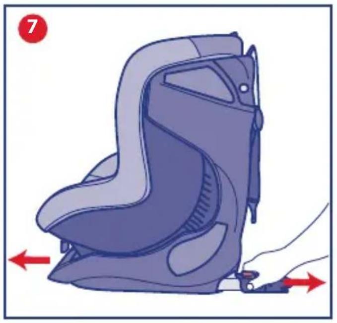 Illustration of a car seatbelt device with red directional arrows indicating movement or force (no text or symbols)