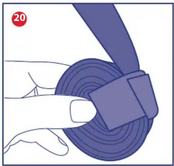 Illustration of a hand fastening a blue circular object with concentric rings, no text or symbols present