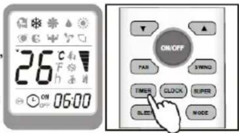 26°C ON OFF ON/OFF PAN 3WIND TIMER CLOCK SUPER SLEEP MODE