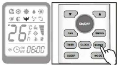 26°C F h ON OFF 05:00 ON/OFF PAN SWING TIMER CLOCK SUPER SLEEP MODE