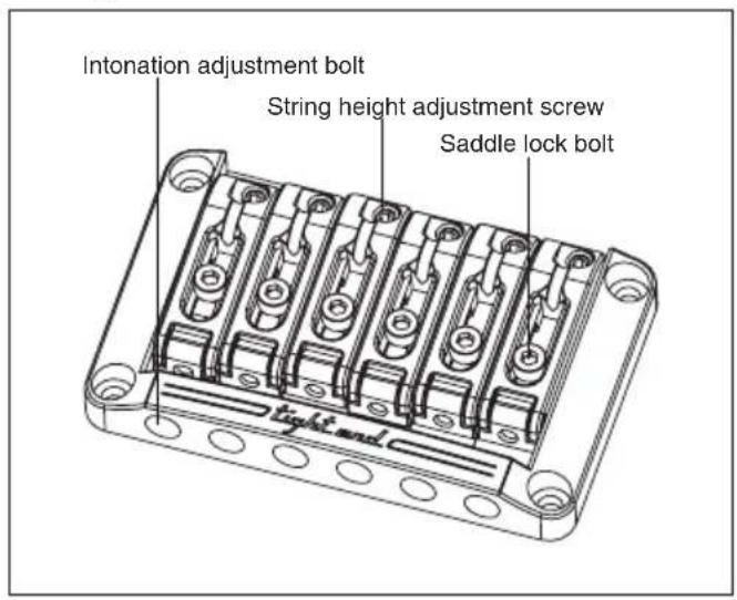 Intonation adjustment bolt String height adjustment screw Saddle lock bolt