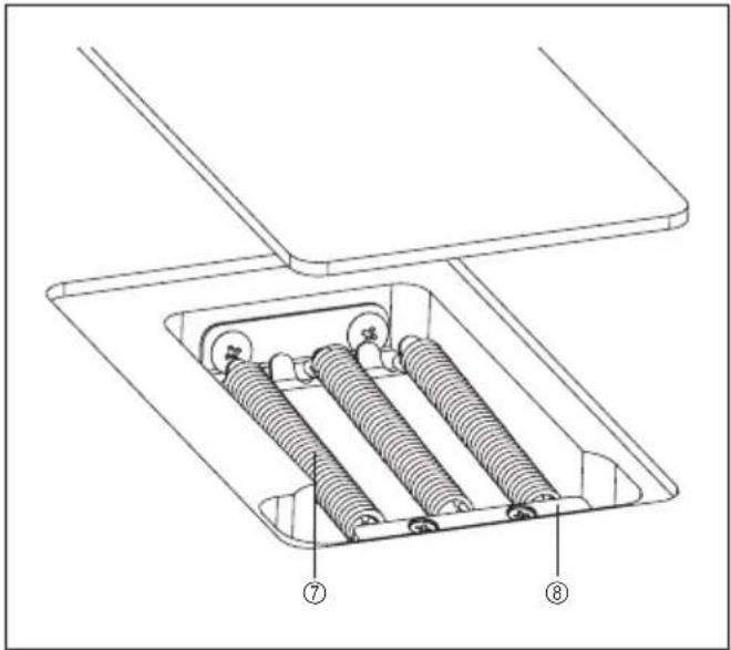 Technical diagram of a mechanical assembly with labeled parts ⑦ and ⑧, showing internal components in a housing.