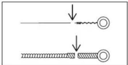 Diagram showing two stages of a mechanical or electrical component with downward arrows indicating process flow.