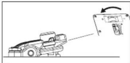 Technical line drawing of a mechanical device with an arrow indicating rotation or assembly (no text or symbols present)