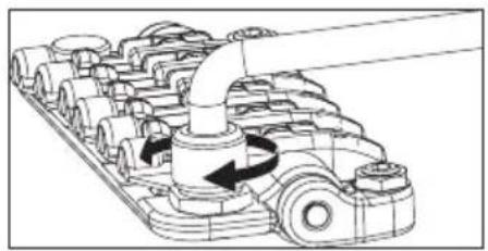 Mechanical assembly diagram showing a pipe passing through a multi-cylinder engine (no text or labels)