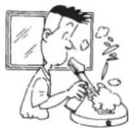 Cartoon illustration of a person brushing teeth with steam rising (no text or symbols)