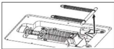 Technical line drawing of an internal mechanical assembly with springs and housing (no text or symbols)