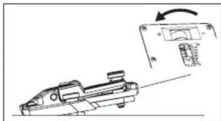 Technical line drawing of a mechanical component with an arrow indicating rotation (no text or symbols present)
