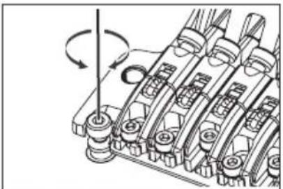 Mechanical assembly diagram showing gear and shaft components with rotational motion arrows (no text or labels)