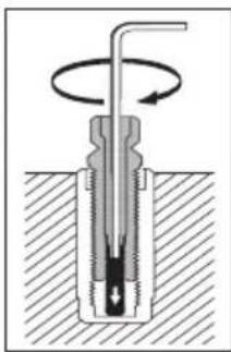 Cross-sectional diagram of a mechanical device with rotating shaft and base, no text or symbols present