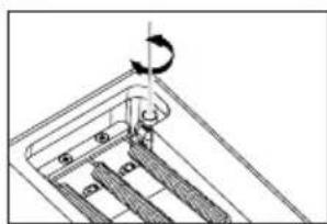 Mechanical assembly diagram showing a rotating component with a curved arrow indicating rotation (no text or symbols)