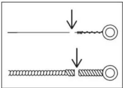 Diagram showing two stages of a mechanical or electrical component with downward arrows indicating process steps.