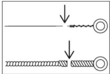 Diagram showing two stages of a mechanical or electrical component with downward arrows indicating process flow.