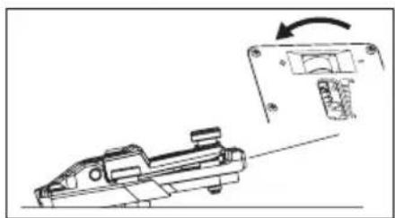 Technical line drawing of a mechanical component with an arrow indicating rotation (no text or symbols present)