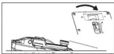 Technical line drawing of a mechanical component with an inset showing a lever mechanism (no text or symbols)